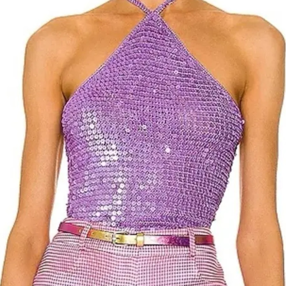 Retrofete Purple Sequin Halter Top